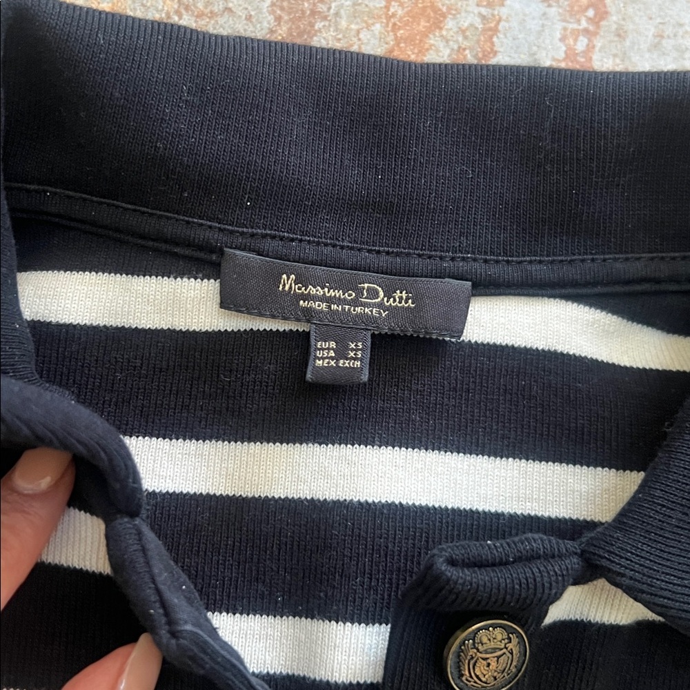 Massimo Dutti Black and cream Striped Polo - Picture 3 of 6